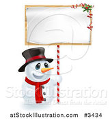 Vector Illustration of a Happy Christmas Snowman Holding up a Festive Sign by AtStockIllustration
