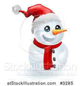 Vector Illustration of a Happy Christmas Snowman in a Santa Hat by AtStockIllustration