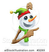 Vector Illustration of a Happy Christmas Snowman Pointing at a Sign by AtStockIllustration