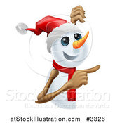 Vector Illustration of a Happy Cute Snowman Pointing to a Sign by AtStockIllustration