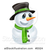 Vector Illustration of a Happy Cute Snowman Wearing a Hat and Scarf by AtStockIllustration