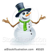 Vector Illustration of a Happy Cute Snowman Wearing a Top Hat and Scarf by AtStockIllustration