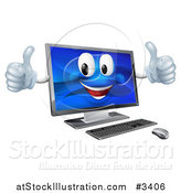 Vector Illustration of a Happy Desktop Computer Mascot Holding Two Thumbs up by AtStockIllustration