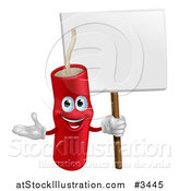 Vector Illustration of a Happy Dynamite Mascot Holding a Sign by AtStockIllustration