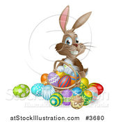 Vector Illustration of a Happy Easter Bunny with a Basket of Easter Eggs by AtStockIllustration