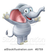 Vector Illustration of a Happy Elephant Standing and Holding His Arms up by AtStockIllustration