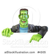Vector Illustration of a Happy Frankenstein Pointing down to a Sign by AtStockIllustration