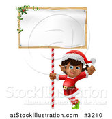 Vector Illustration of a Happy Girl Christmas Elf Waving Under a Christmas Sign by AtStockIllustration