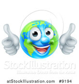 Vector Illustration of a Happy Globe Mascot Giving Two Thumbs up by AtStockIllustration