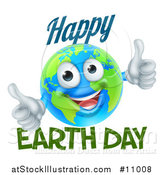 Vector Illustration of a Happy Globe Mascot Giving Two Thumbs Up, with Happy Earth Day Text by AtStockIllustration