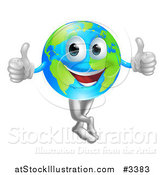 Vector Illustration of a Happy Globe Mascot Holding Two Thumbs up by AtStockIllustration