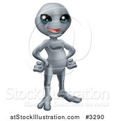 Vector Illustration of a Happy Gray Alien Resting His Hands on His Hips by AtStockIllustration