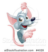 Vector Illustration of a Happy Gray Rat Pointing Around a Sign by AtStockIllustration