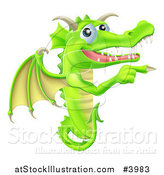Vector Illustration of a Happy Green Dragon Pointing at a Sign by AtStockIllustration