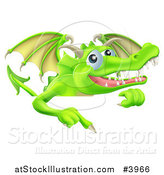 Vector Illustration of a Happy Green Dragon Pointing down at a Sign by AtStockIllustration
