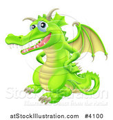 Vector Illustration of a Happy Green Dragon with His Hands on His Hips by AtStockIllustration