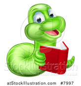 Vector Illustration of a Happy Green Earthworm Reading a Book by AtStockIllustration