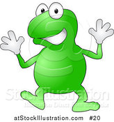 Vector Illustration of a Happy Green Frog Wearing Gloves Doing Jazz Hands While Dancing by AtStockIllustration