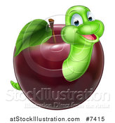 Vector Illustration of a Happy Green Worm Emerging from a Red Apple by AtStockIllustration