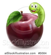 Vector Illustration of a Happy Green Worm in a Red Apple by AtStockIllustration