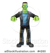 Vector Illustration of a Happy Halloween Frankenstein Walking with His Arms out by AtStockIllustration