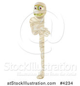 Vector Illustration of a Happy Halloween Mummy Looking Around a Sign Board by AtStockIllustration