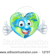 Vector Illustration of a Happy Heart Shaped Earth Globe Character Giving Two Thumbs up by AtStockIllustration