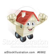 Vector Illustration of a Happy House Character Cheering and Moving While Rolling on Wheels by AtStockIllustration