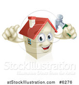 Vector Illustration of a Happy House Character Holding a Thumb up and a Hammer by AtStockIllustration