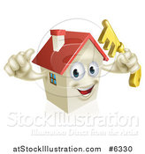 Vector Illustration of a Happy House Character Holding a Thumb up and a Key by AtStockIllustration