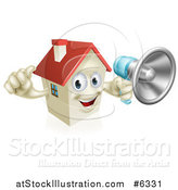 Vector Illustration of a Happy House Character Holding a Thumb up and a Megaphone by AtStockIllustration