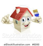 Vector Illustration of a Happy House Character Holding a Thumb up and a Paintbrush by AtStockIllustration