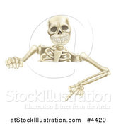 Vector Illustration of a Happy Human Skeleton Pointing down to a Halloween Sign by AtStockIllustration