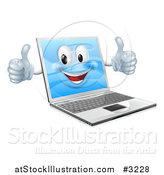 Vector Illustration of a Happy Laptop Mascot Holding Two Thumbs up by AtStockIllustration