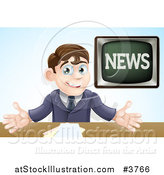 Vector Illustration of a Happy Male Anchor Presenting the News by AtStockIllustration