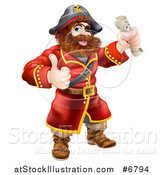 Vector Illustration of a Happy Male Pirate Captain Holding a Treasure Map and Giving a Thumb up by AtStockIllustration