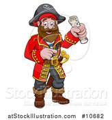 Vector Illustration of a Happy Male Pirate Captain Holding a Treasure Map and Pointing by AtStockIllustration