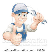 Vector Illustration of a Happy Mechanic Plumber or Handy Man Worker Holding a Thumb up and a Wrench by AtStockIllustration
