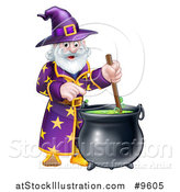 Vector Illustration of a Happy Old Bearded Wizard Mixing a Potion by AtStockIllustration