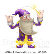 Vector Illustration of a Happy Old Wizard Gesturing Ok and Holding up a Magic Wand by AtStockIllustration