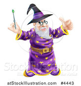Vector Illustration of a Happy Old Wizard Holding a Thumb up and Magic Wand by AtStockIllustration