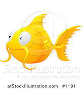 Vector Illustration of a Happy Orange Goldfish with Whiskers, Smiling and Swimming by AtStockIllustration