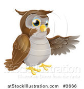 Vector Illustration of a Happy Owl Presenting or Pointing with His Wing by AtStockIllustration