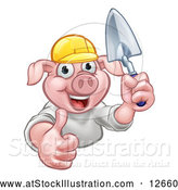 Vector Illustration of a Happy Pig Mascot Mason Holding a Trowel by AtStockIllustration