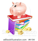 Vector Illustration of a Happy Piggy Bank on a Stack of Books over Coins by AtStockIllustration