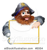 Vector Illustration of a Happy Pirate Pointing at a Sign by AtStockIllustration