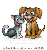 Vector Illustration of a Happy Puppy Dog and Cat Sitting by AtStockIllustration