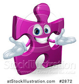 Vector Illustration of a Happy Purple Jigsaw Puzzle Piece Mascot by AtStockIllustration