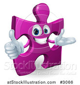 Vector Illustration of a Happy Purple Jigsaw Puzzle Piece Mascot Holding a Thumb up by AtStockIllustration