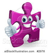 Vector Illustration of a Happy Purple Jigsaw Puzzle Piece Mascot Holding Two Thumbs up by AtStockIllustration